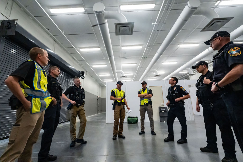 Photo of a group of officers talking